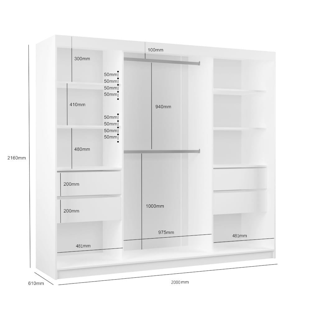 wymiary szafy 200 cm z szufladami
