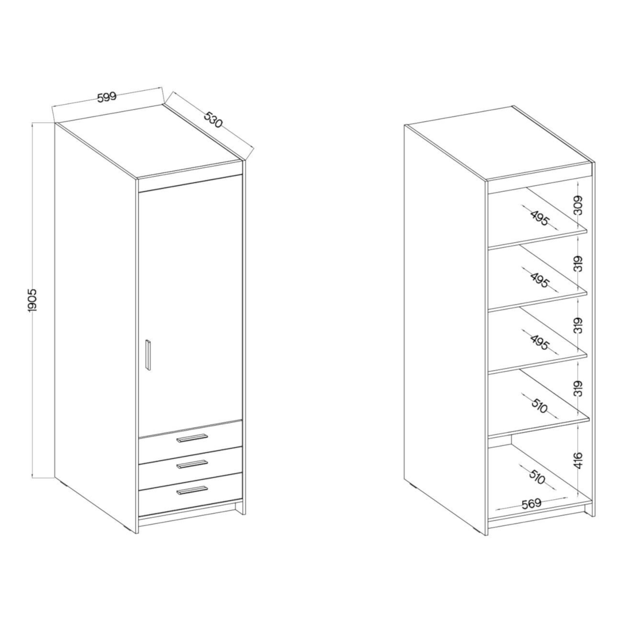 wymiary szafy lena 1d3s