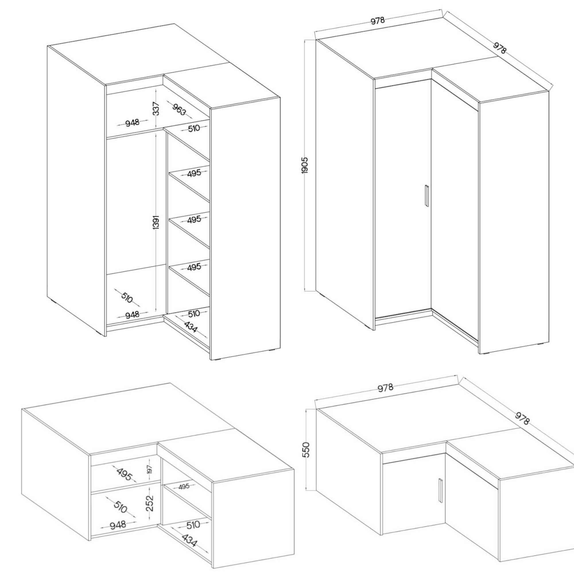 wymiary szafyz  nadstawką narożna lena